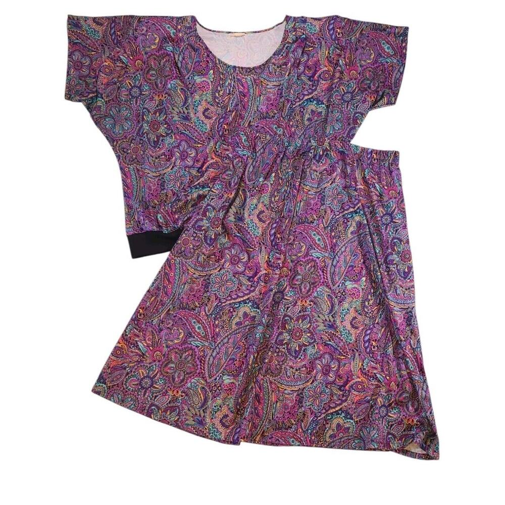 Vintage 80's Women 2Piece Skirt Top Set Paisley Floral Blouse Sz Large